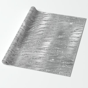 Stijlvolle zilveren glitter wilde tijgerstrepenpat cadeaupapier