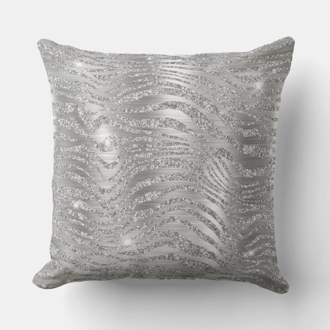 Stijlvolle zilveren glitter wilde zebra strepenpat kussen (Voorkant)