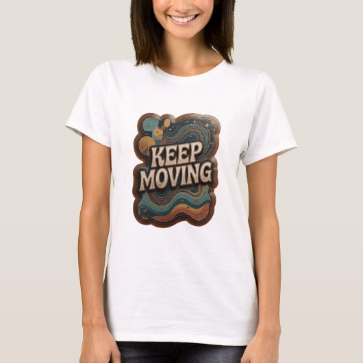 Stijlvolle Zilveren KEEP MOVING Print T-shirt (Voorkant)