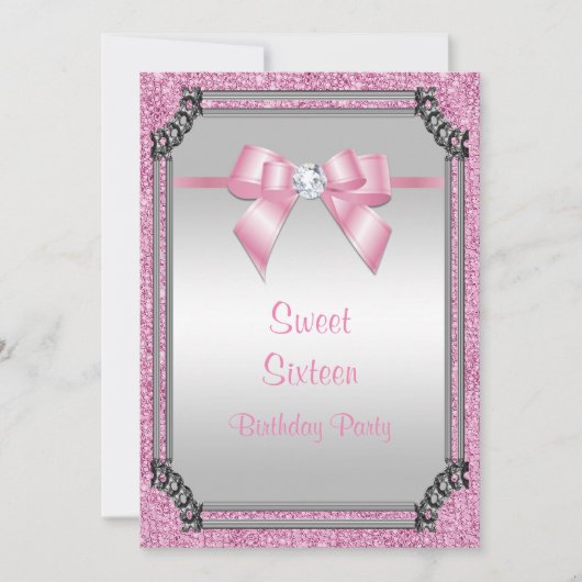 Stijlvolle zilveren Lijst & roze poche gem boog zo Kaart (Voorkant)