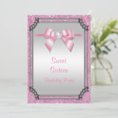 Stijlvolle zilveren Lijst & roze poche gem boog zo Kaart (Staand voorkant)