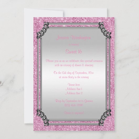 Stijlvolle zilveren Lijst & roze poche gem boog zo Kaart (Achterkant)