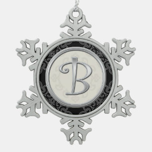 Stijlvolle zilveren monogram B Christmas Tin Sneeuwvlok Ornament