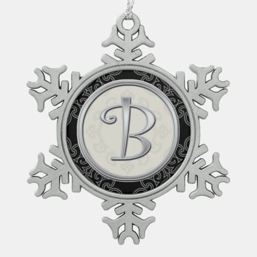 Stijlvolle zilveren monogram B Christmas Tin Sneeuwvlok Ornament (Voorkant)