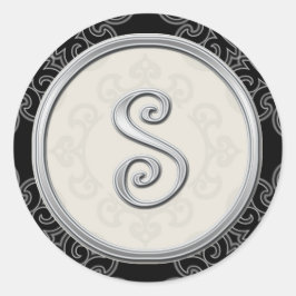 Stijlvolle zilveren monogram Stickers::Initiaal S  Ronde Sticker