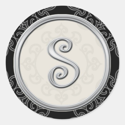Stijlvolle zilveren monogram Stickers::Initiaal S  Ronde Sticker (Voorkant)