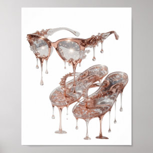 Stijlvolle Zilveren ROSE GOLD GLAMOUR Artistiek Mo Poster