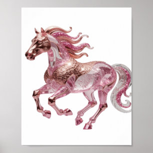 Stijlvolle Zilveren ROZE GLAS PAARD Citaat Design Poster