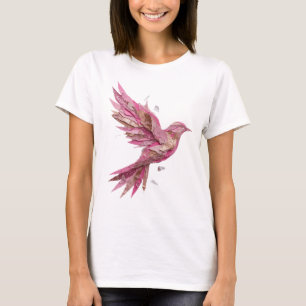Stijlvolle Zilveren ROZE VOGEL Print T-shirt