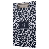 Stijlvolle Zilveren Zwarte Luipaardprint Monogram Klembord (Links)