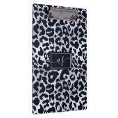 Stijlvolle Zilveren Zwarte Luipaardprint Monogram Klembord (Rechts)