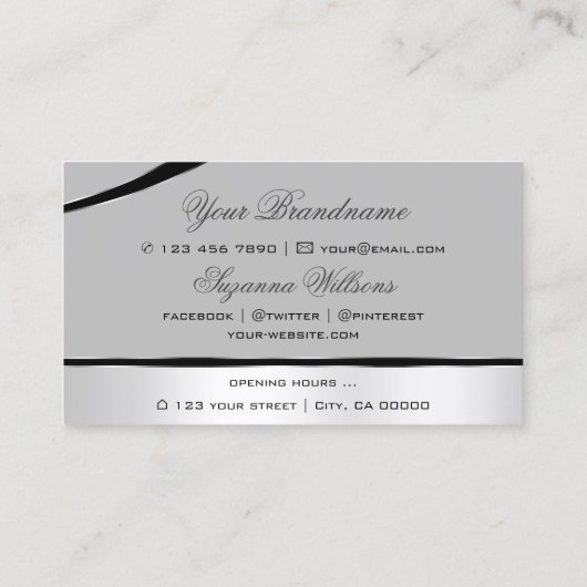 Stijlvolle zilvergrijs gebogen decor lijnen glinst visitekaartje (Achterkant)