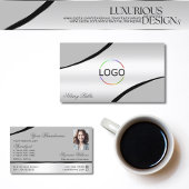 Stijlvolle zilvergrijs gebogen decor lijnen Logo f Visitekaartje