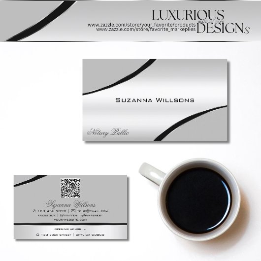 Stijlvolle zilvergrijs gebogen decorlijnen en QR-c Visitekaartje