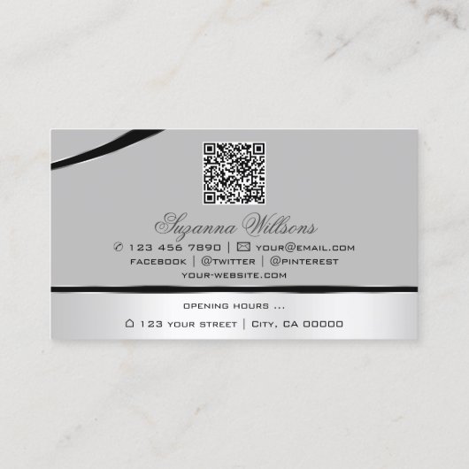 Stijlvolle zilvergrijs gebogen lijnen Logo en QR-c Visitekaartje (Achterkant)
