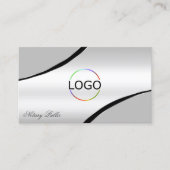 Stijlvolle zilvergrijs gebogen lijnen Logo en QR-c Visitekaartje (Voorkant)