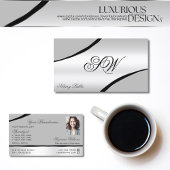 Stijlvolle zilvergrijs gebogen lijnen monogram fot visitekaartje