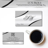 Stijlvolle zilvergrijs gebogen lijnen monogram QR- Visitekaartje