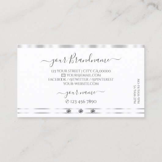 Stijlvolle zilverwitte mousserende diamanten met L Visitekaartje (Achterkant)