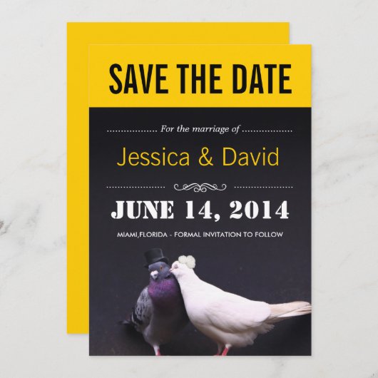 Stijlvolle zogende vogels sparen de datum aankondi kaart (Voorkant / Achterkant)