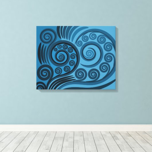 Stijlvolle zomer-blauw Fern Frond Curls Canvas Afd Afdruk (Insitu (Houten vloer))