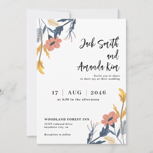 Stijlvolle zomer bloemen bruiloft uitnodigingen (Voorkant)