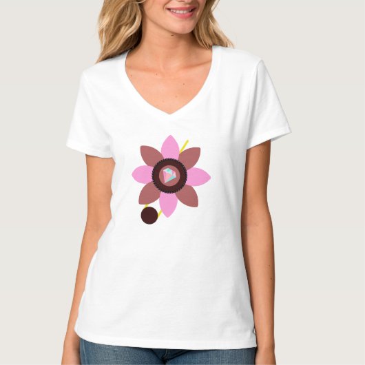 Stijlvolle Zomer Vrouwen Roze Bruine Bloem Kleding T-shirt (Voorkant)