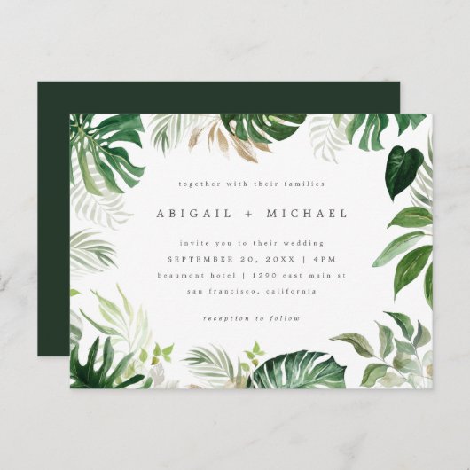 Stijlvolle zomer Waterverf Tropische gebladerte br Uitnodiging Briefkaart (Voorkant / Achterkant)