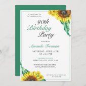 Stijlvolle zonnebloem 90ste verjaardag kaart (Voorkant / Achterkant)