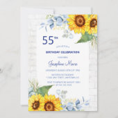 Stijlvolle Zonnebloem Wit Grijs Brick Bloemen Verj Kaart (Voorkant)