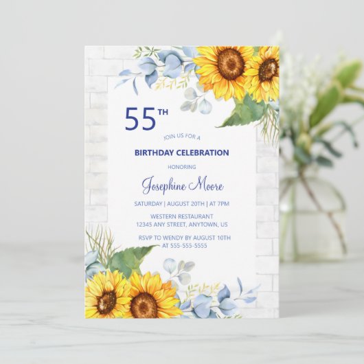 Stijlvolle Zonnebloem Wit Grijs Brick Bloemen Verj Kaart (Staand voorkant)