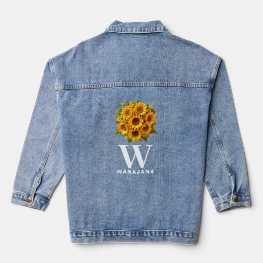Stijlvolle Zonnebloem Wit Monogram Vrouwen Custom Denim Jacket (Achterkant)