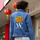 Stijlvolle Zonnebloem Wit Monogram Vrouwen Custom Denim Jacket