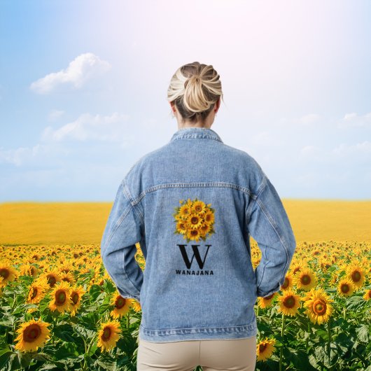 Stijlvolle Zonnebloem Zwart Monogram Vrouwen Custo Denim Jacket