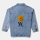 Stijlvolle Zonnebloem Zwart Monogram Vrouwen Custo Denim Jacket (Achterkant)