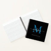 Stijlvolle zwart blauw monogram Initiaal Script Na Notitieboek (Binnen)