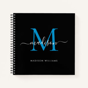 Stijlvolle zwart blauw monogram Initiaal Script Na Notitieboek