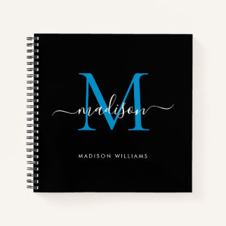 Stijlvolle zwart blauw monogram Initiaal Script Na Notitieboek