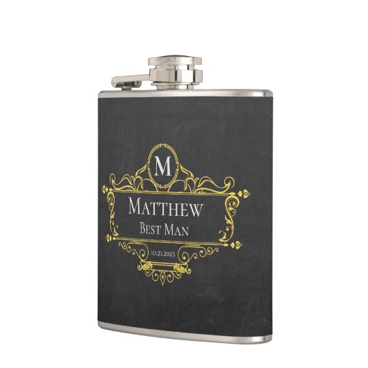 Stijlvolle Zwart en Goud Beste Man Heupfles (Links)