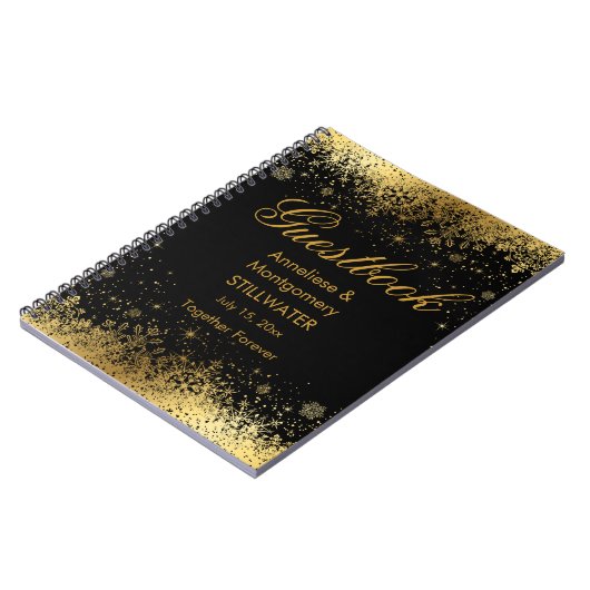 Stijlvolle zwart en goud sneeuwvlokken - Guestbook Notitieboek (Linkerzijde)