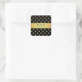 Stijlvolle zwart en gouden polka stippen monogram vierkante sticker (Tas)
