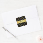 Stijlvolle zwart en gouden polka stippen monogram vierkante sticker (Envelop)