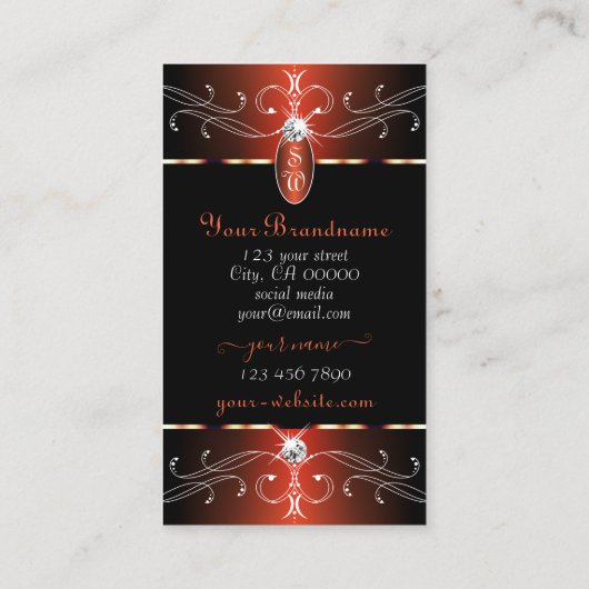 Stijlvolle zwart en koperen Ornamenten Monogram Visitekaartje (Achterkant)