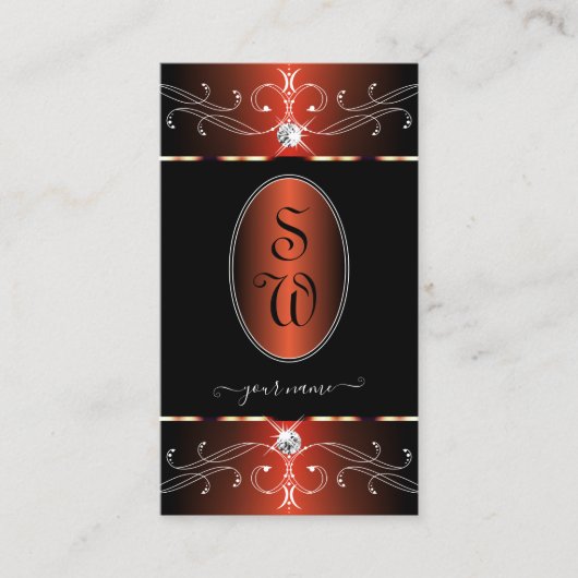 Stijlvolle zwart en koperen  Ornamenten Monogram Visitekaartje (Voorkant)