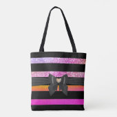 Stijlvolle zwart gestreepte roze glitterige tinten tote bag (Achterkant)