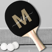 Stijlvolle zwart goud elegante scriptnaam Monogram Tafeltennisbatje
