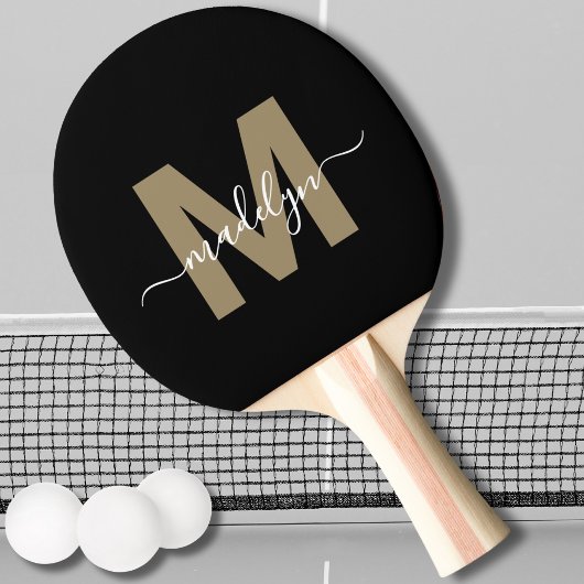 Stijlvolle zwart goud elegante scriptnaam Monogram Tafeltennisbatje