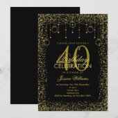 Stijlvolle Zwart & Goud Glitter Decoratie Verjaard Kaart (Voorkant / Achterkant)