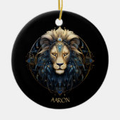 Stijlvolle zwart goud moderne leeuw sterrenbeeld L Keramisch Ornament (Voorkant)