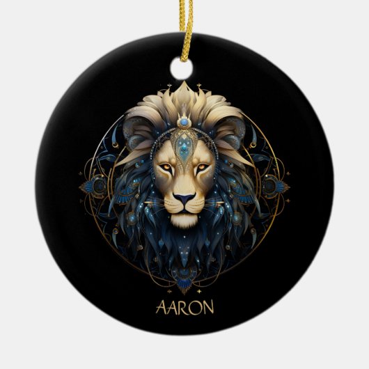 Stijlvolle zwart goud moderne leeuw sterrenbeeld L Keramisch Ornament (Voorkant)